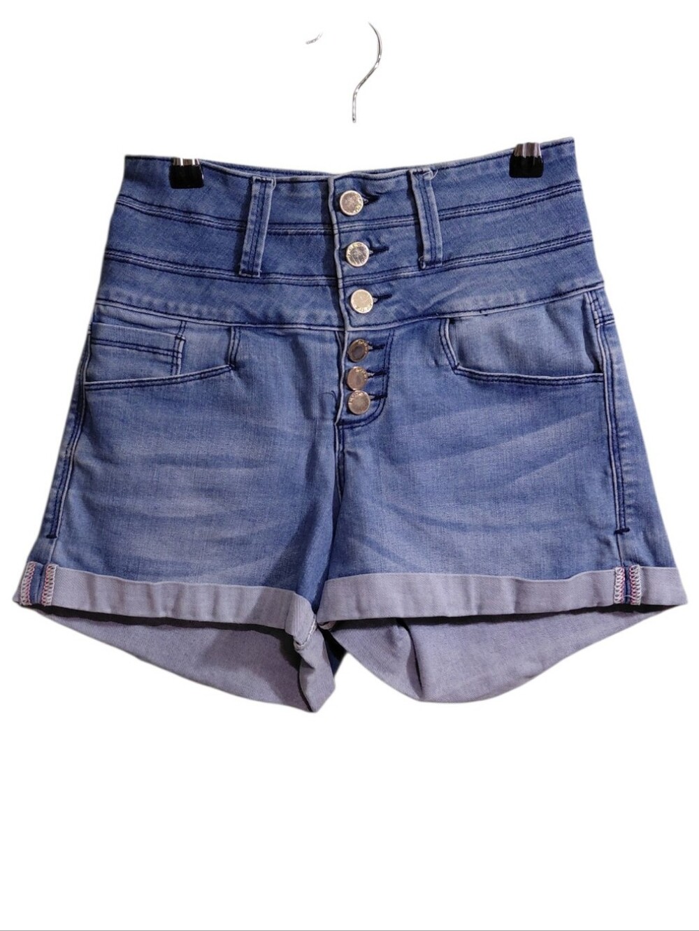 bebe High-Waist Light Blue Denim Button-Front Shorts